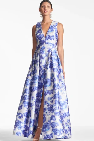 Clearance Sachin & Babi Brooke Gown - Azure Watercolor Floral Azurewatercolorfloral